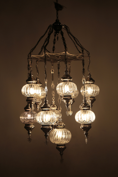 Chic Nickel Color Chandelier with 11 Special Pyrex Glasses